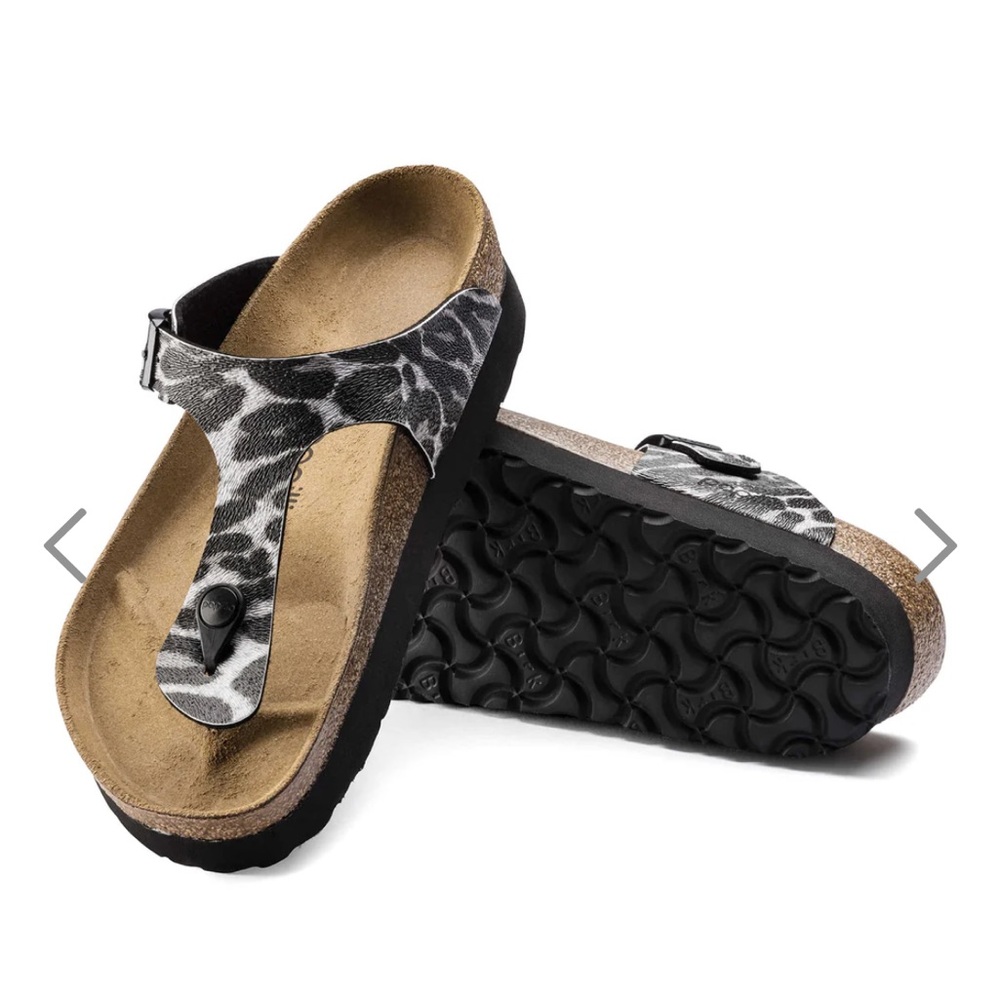 Silver Leopard Print Gizeh Papillio Birkenstock Sandals